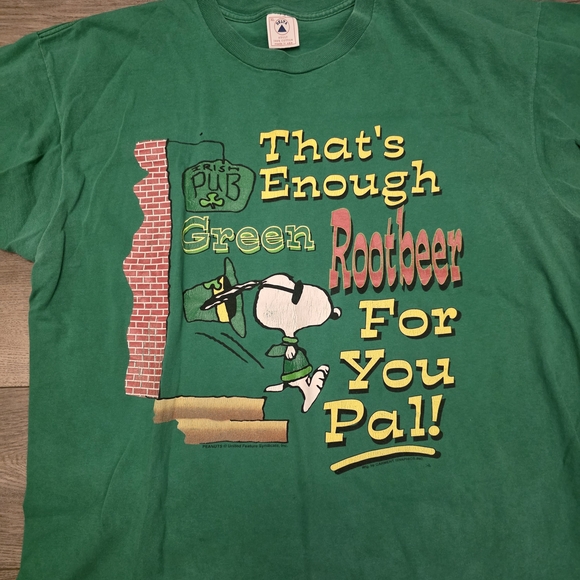 Vintage 90s Snoopy Irish St Patrick's Day Drinking Single Stitch T-Shirt Size XL - Picture 2 of 10